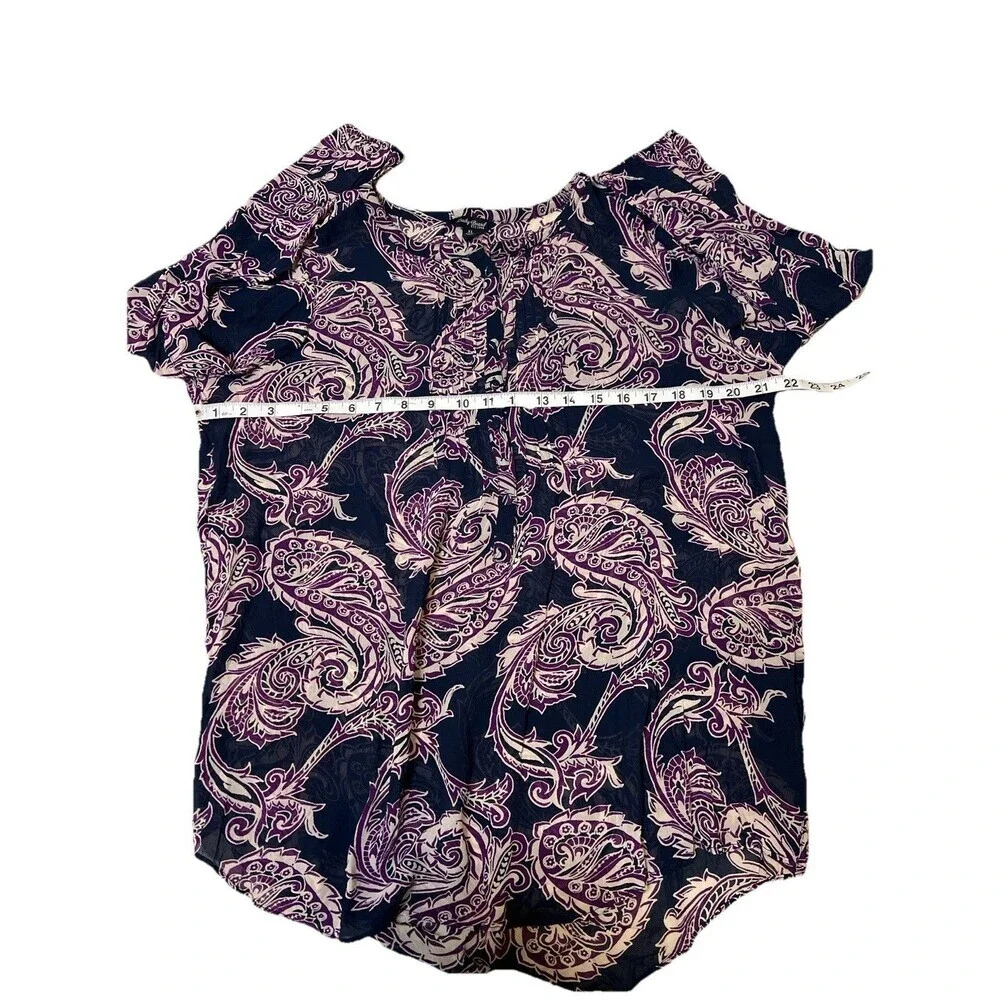 Lucky Brand Navy Paisley‎ Semi Sheer Boho Peasant Tunic Top Shirt Women Size XL - Picture 4 of 6